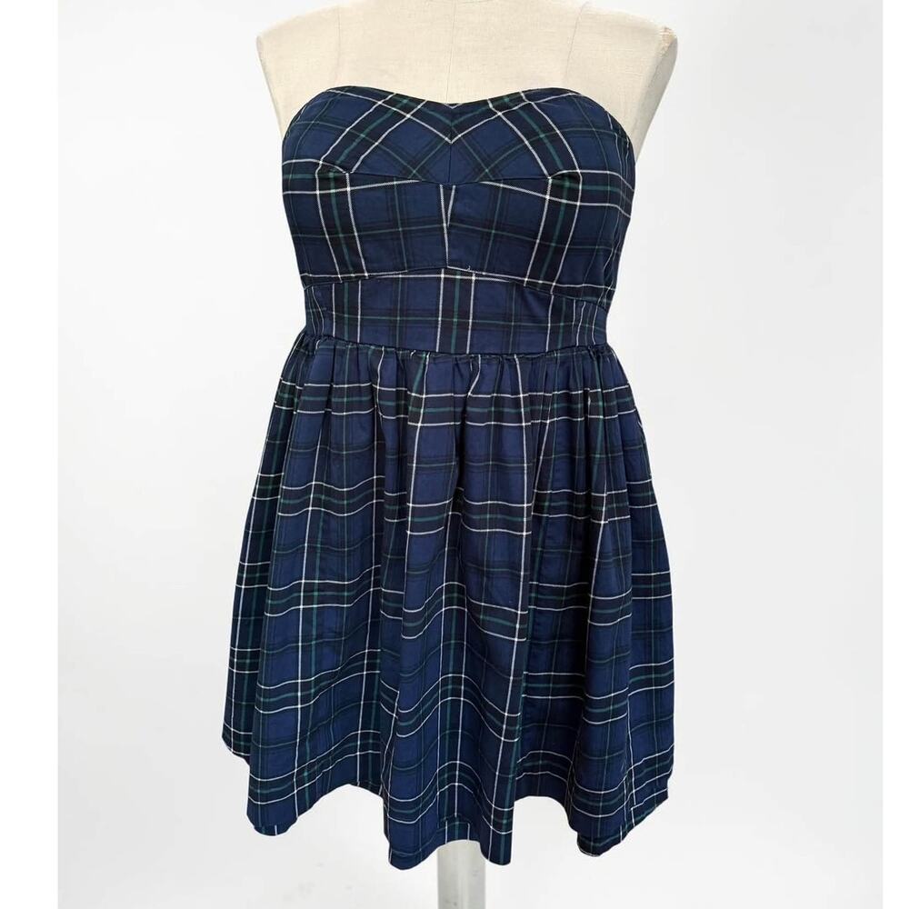 Torrid 1 (1X) Lovesick Navy Blue Plaid Strapless Mini Fit n Flare Punk Dress New